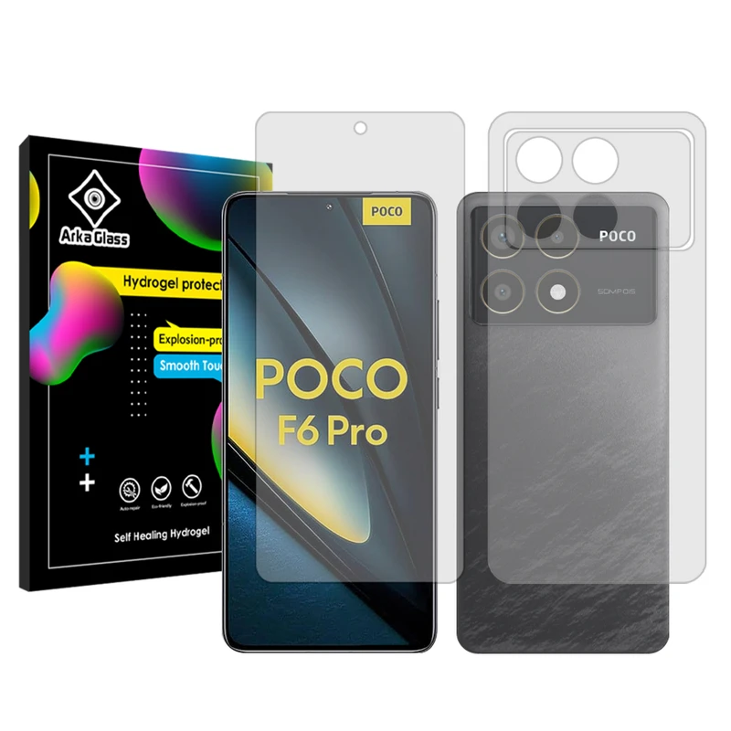 محافظ صفحه نمایش شفاف آرکا گلس مدل Tough مناسب برای گوشی موبایل شیائومی Poco F6 Pro به همراه محافظ پشت گوشی