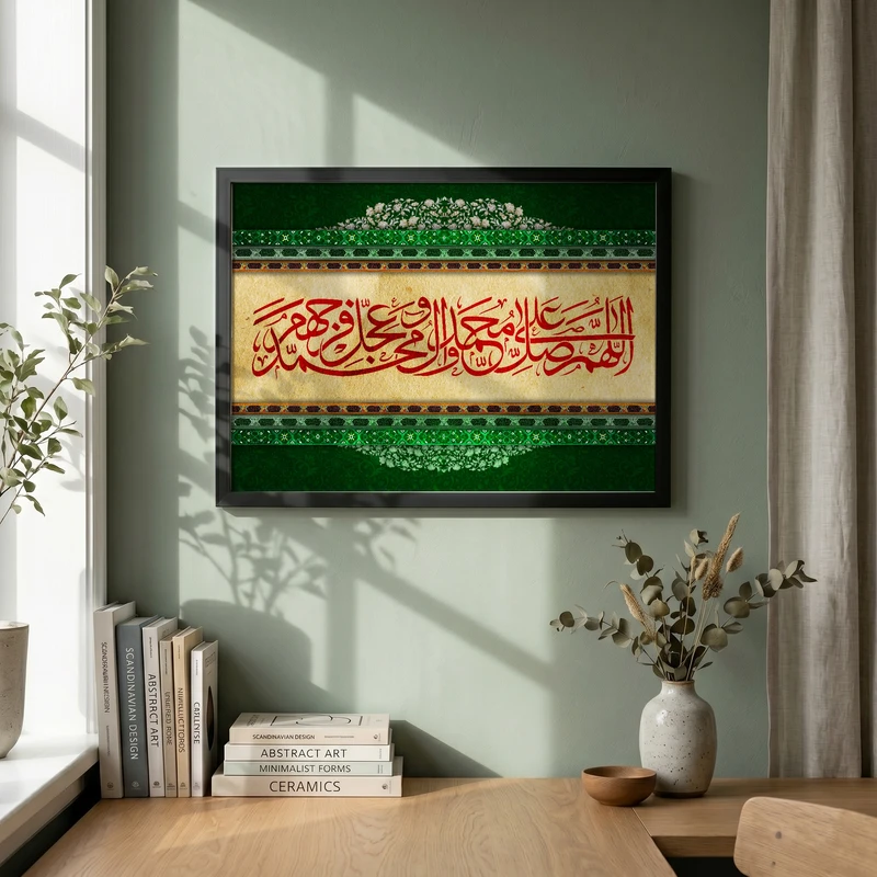 تابلو طرح ذکر صلوات  مبعث مدل G14215 فریم مشکی