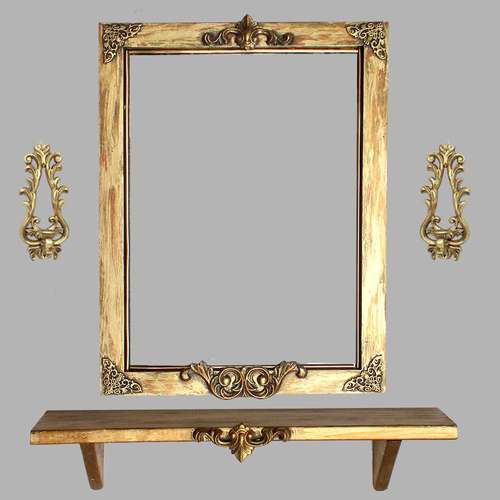 ست آینه و کنسول چوبی مدل froi  2 به همراه شمعدان مجموعه 2 عددی