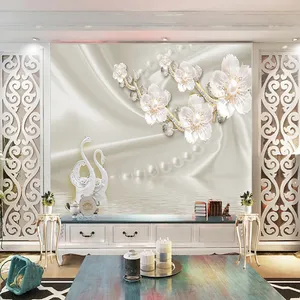 پوستر دیواری سه بعدی مدل گل برجسته مرواریدی قو DVRF1347