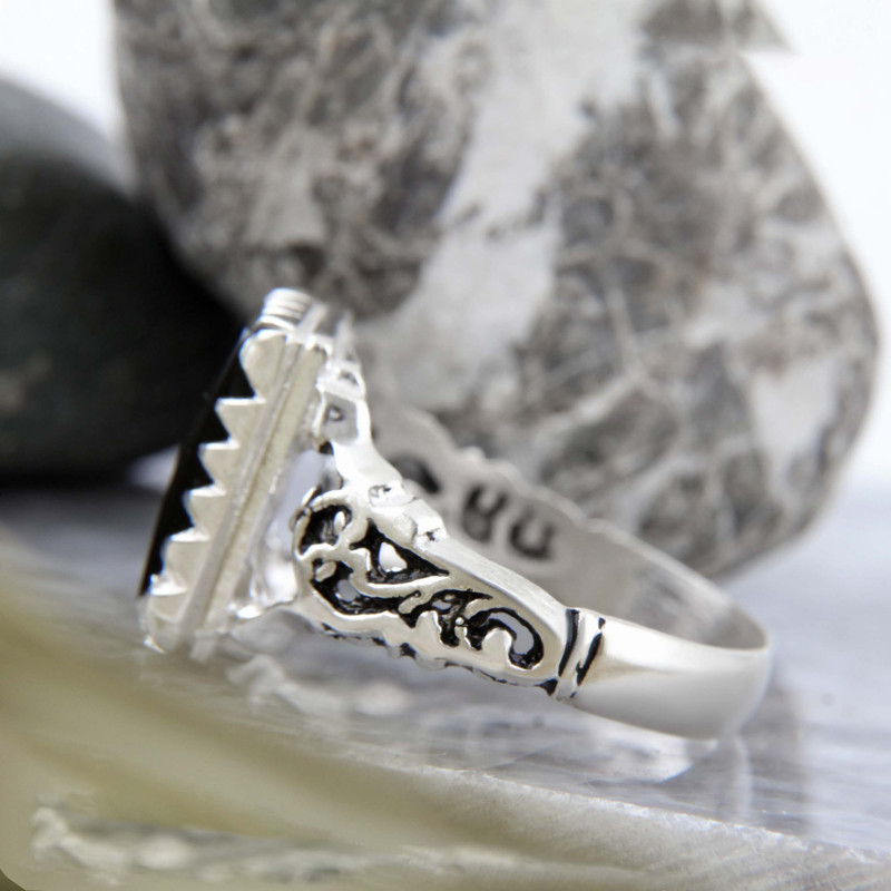 انگشتر نقره مردانه بازرگانی میلادی مدل رکاب سیلندری عقیق سیاه کد AM_4134