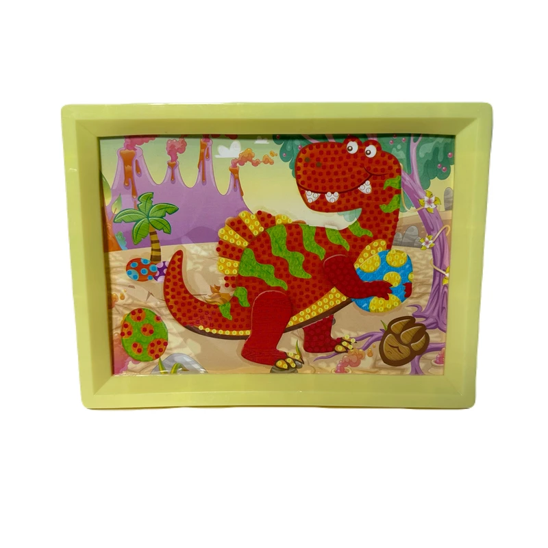 بازی آموزشی مدل ساخت تابلو نقاشی الماسی قاب دار طرح دایناسور