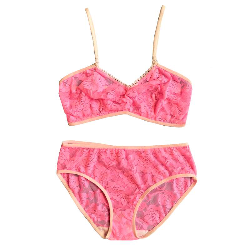 ست شورت و سوتین زنانه مدل توری رنگ صورتی