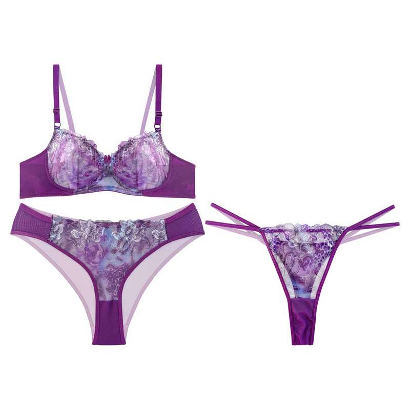 ست شورت و سوتین زنانه نوشه پوش کد 40916 رنگ بنفش مجموعه 3 عددی