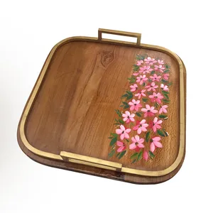 سینی مدل مربع طرح چوبی نقاشی شده