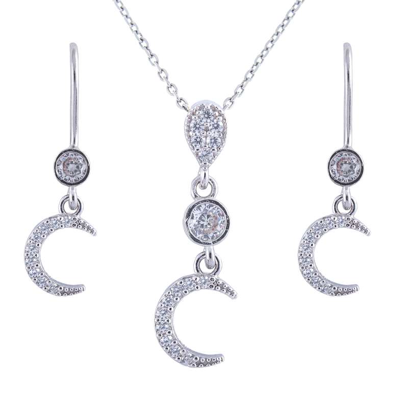 نیم ست نقره زنانه مدل هلال ماه کد AVN-N2218 نیم ست نقره زنانه مدل هلال ماه کد AVN-N2218