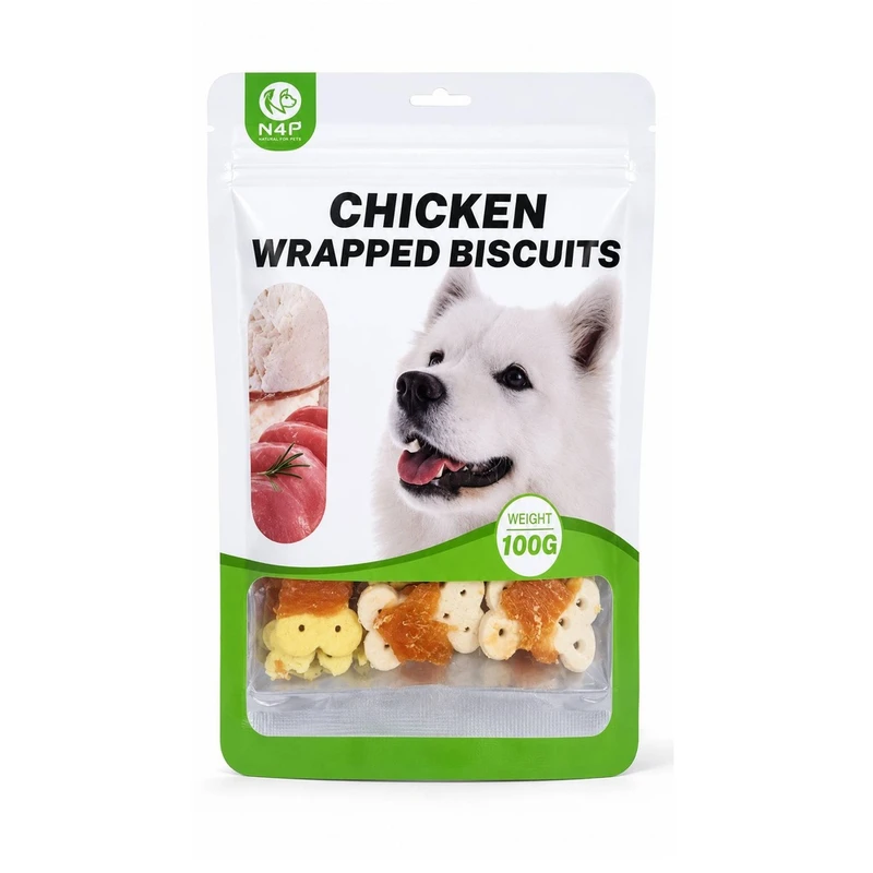 تشویقی سگ ان فور پی مدل مرغ پیچیده شده بر بیسکوییت WRAPPED BISCUITS طعم مرغ وزن 100 گرم