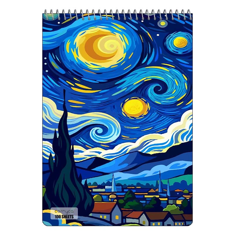 دفتر شطرنجی 100 برگ کارنیکا طرح شب پرستاره فانتزی ون گوگ Fantasy Starry Night Van Gogh کد 33177