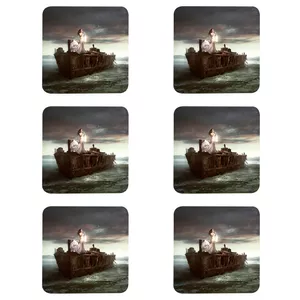 زیر لیوانی مدل Z1005 طرح نقاشی دریا و کشتی و فانوس و دختر بسته شش عددی