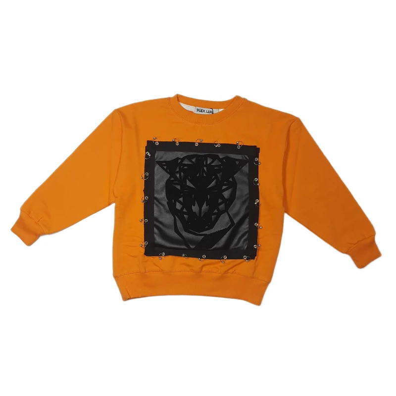 سویشرت بچگانه مدل چاپ مخمل چرم نوار پرسینگ دار دوخته شده