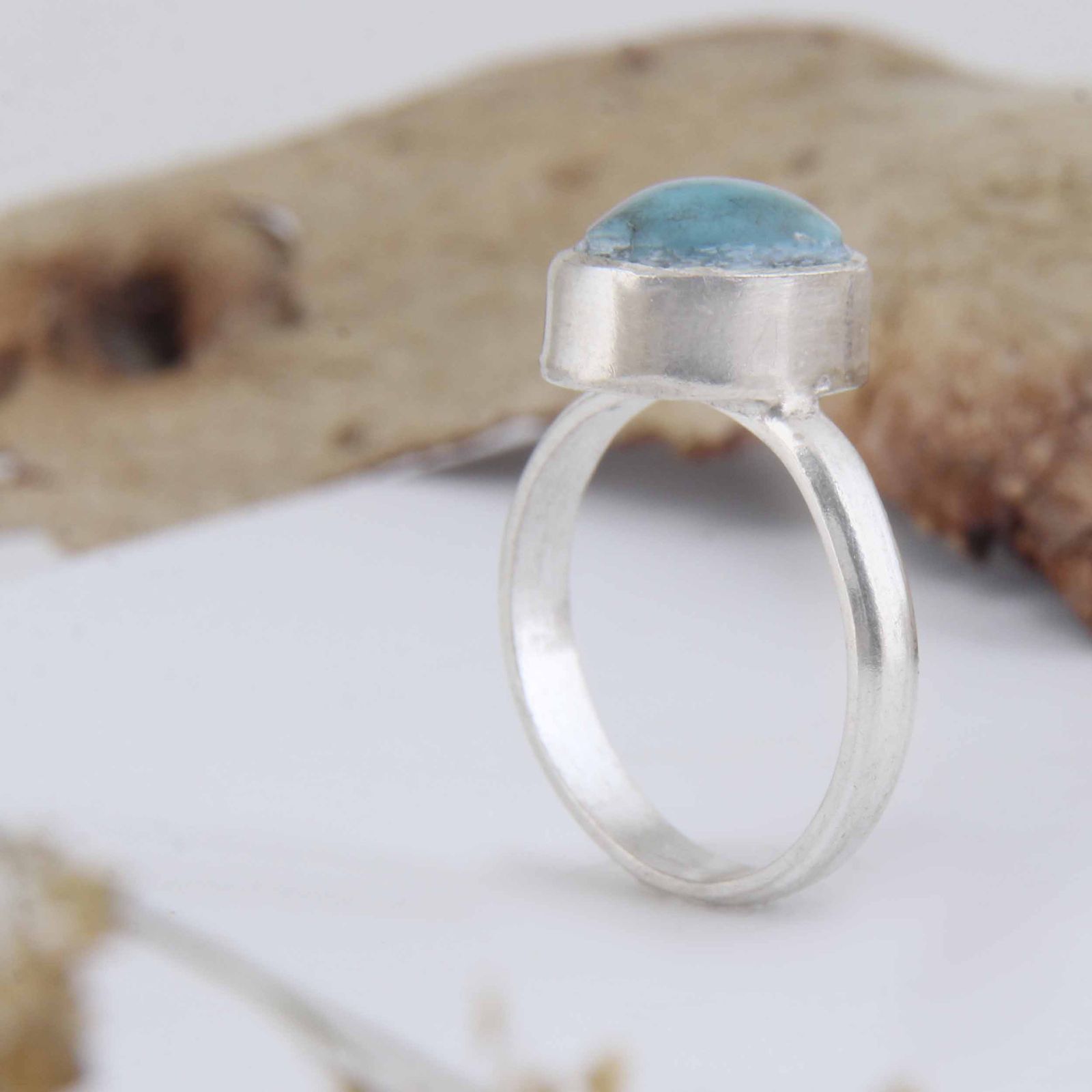 انگشتر نقره زنانه مدل رکاب دست ساز فیروزه نیشابور کد AW_736 - - 6