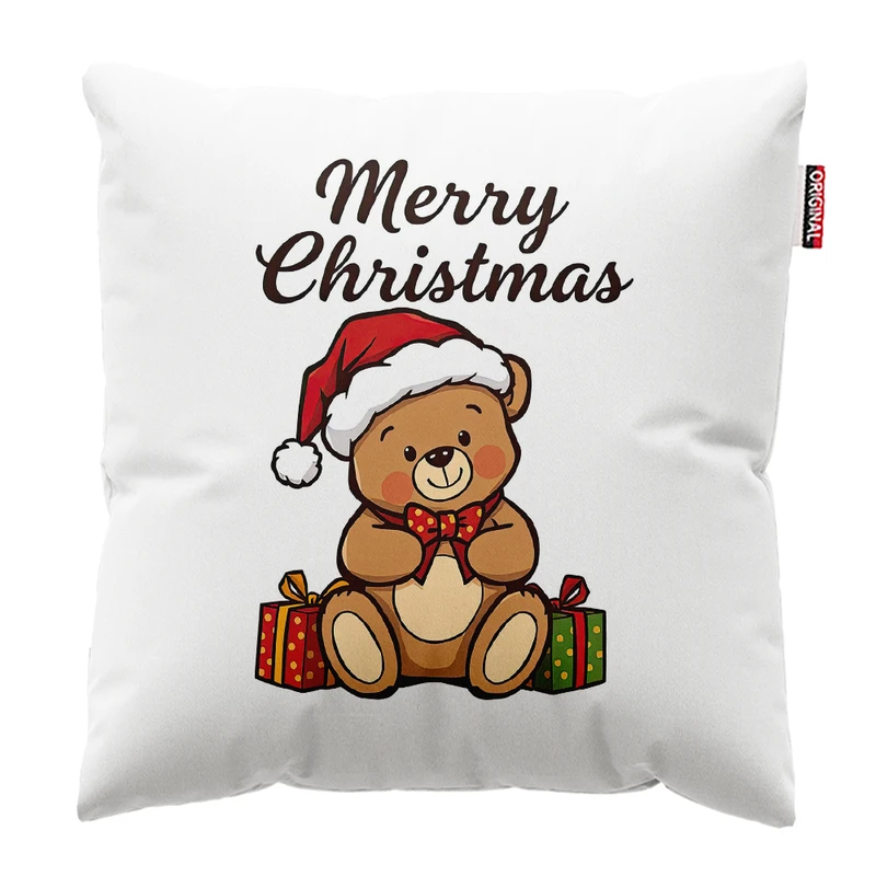 کوسن پاد آفرین مدل کریسمس طرح خرس تدی کد PK302466 سایز 30*30 سانتی متر 