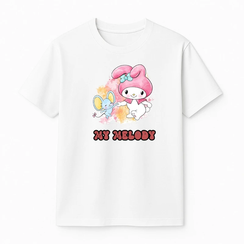 تی‌شرت آستین کوتاه دخترانه مدل ملودی و موش کد v7 