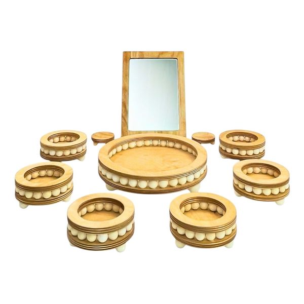مجموعه ظروف هفت سین 10 پارچه مدل چوبی مهره دار کد HS03