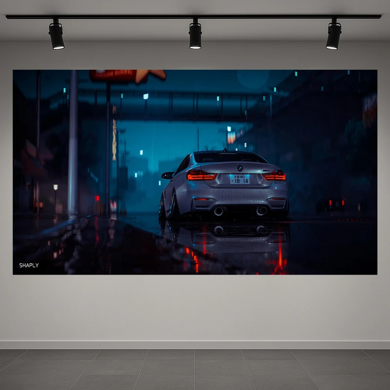 تابلو بوم طرح مخمل BMW مدل شب بارانی کد AR3060207