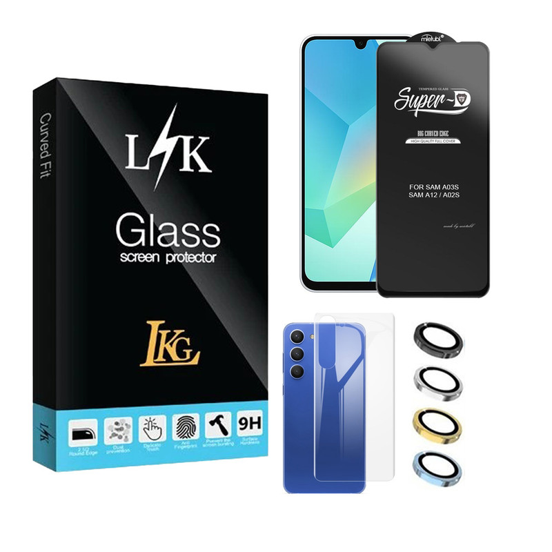 محافظ صفحه نمایش ال کا جی مدل سوپر دی مناسب برای گوشی موبایل سامسونگ Galaxy A16 5G به همراه محافظ پشت گوشی و محافظ لنز