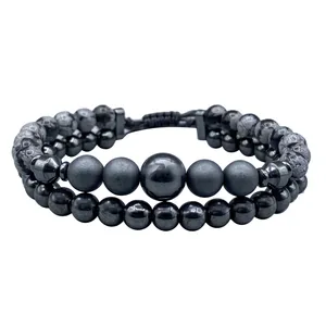 دستبند مردانه مدل حدید و آبسیدین کد 011