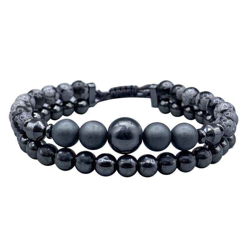 دستبند مردانه مدل حدید و آبسیدین کد 011