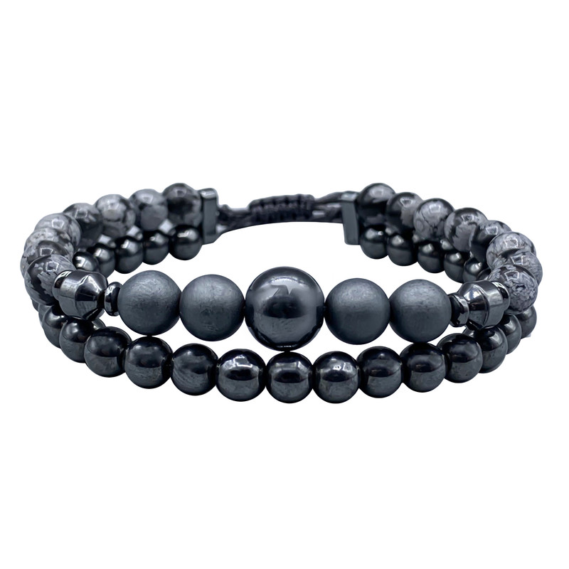 دستبند مردانه مدل حدید و آبسیدین کد 011