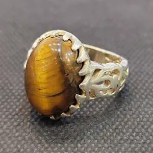 انگشتر نقره مردانه مدل سنگ عقیق تایگر چشم ببر کد 64