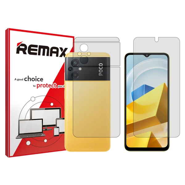 محافظ صفحه نمایش شفاف ریمکس مدل Hygel مناسب برای گوشی موبایل شیائومی Poco M5 به همراه محافظ پشت گوشی