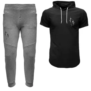 ست تی شرت کلاه دار و شلوار مردانه مدل 1401351 رنگ مشکی