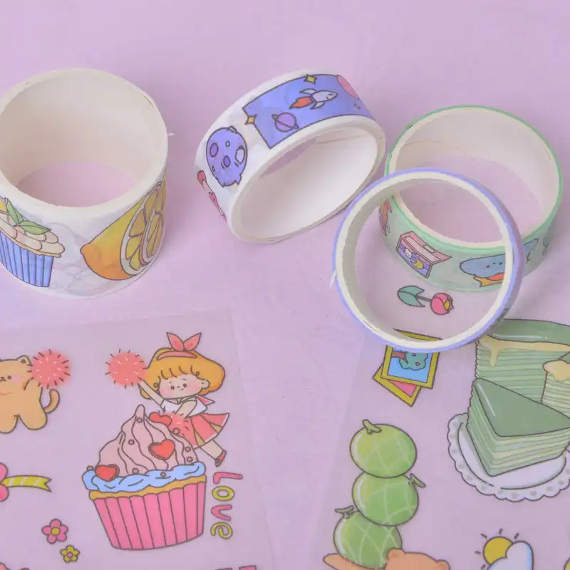 چسب نواری مدل واشی طرح فانتزی دخترانه به همراه استیکر کد2 مجموعه 8عددی