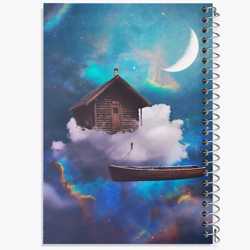 دفتر ژورنال نویسی 50 برگ خندالو مدل نقطه ای طرح کلبه و قایق کد F6435