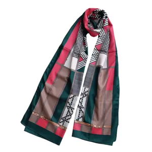 شال زنانه مدل ابریشم توییل چهارخانه لوزی پیچازی