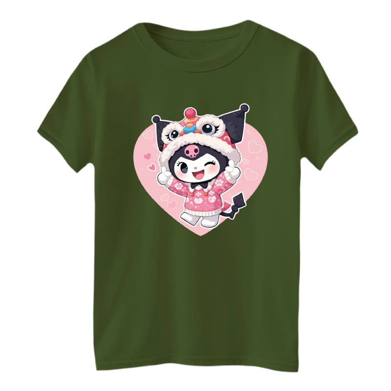 تی‌شرت لانگ  آستین کوتاه بچگانه مدل کرومی و قلب