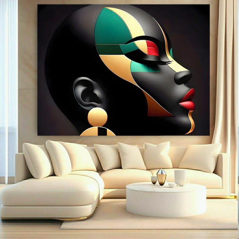 تابلو بوم طرح مخمل نیم رخ خانم آفریقایی کد BK24772