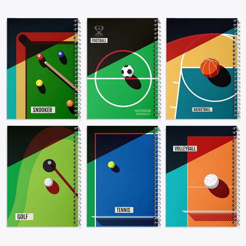 دفتر مشق 100 برگ خندالو طرح ورزشی کد 38 مجموعه 6 عددی