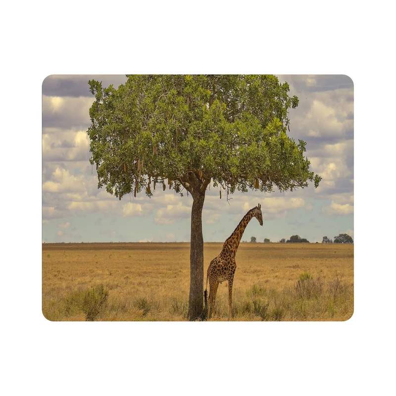 ماوس پد اطلس آبی طرح زرافه و درخت و صحرا مدل T7651