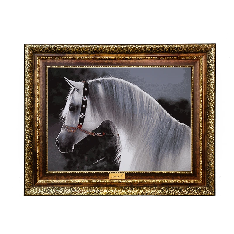 تابلو فرش ماشینی نقش نگار رضوی طرح اسب کد 4752H