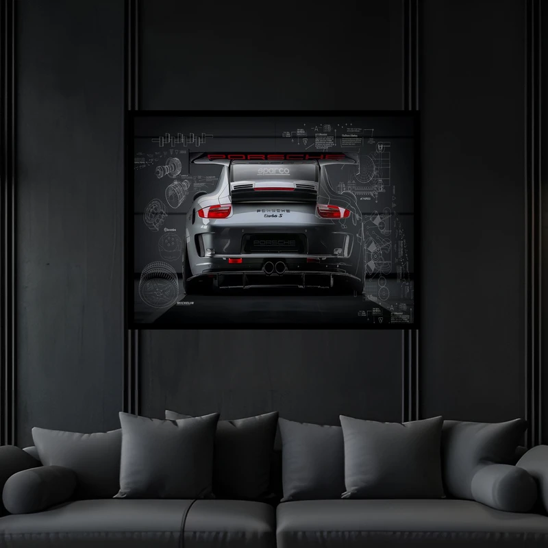 تابلو بکلیت طرح خودرو و ماشین کلاسیک مدرن پورشه مدل B-bu6544 فریم مشکی