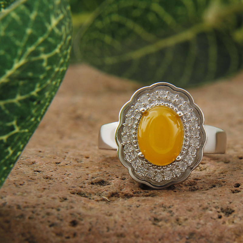 انگشتر نقره زنانه بازرگانی میلادی مدل سنگ عقیق شرف الشمس نگین برلیان بدون ریزش ابکاری رادیوم کد AWR_1586