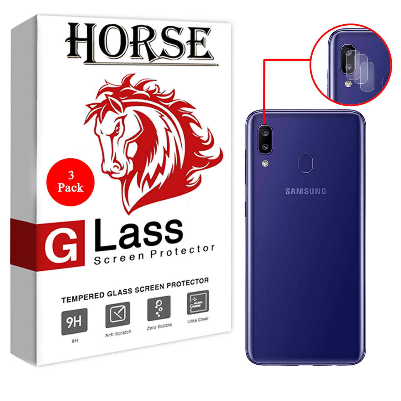 محافظ لنز دوربین هورس مدل UTF مناسب برای گوشی موبایل سامسونگ Galaxy M10s بسته سه عددی
