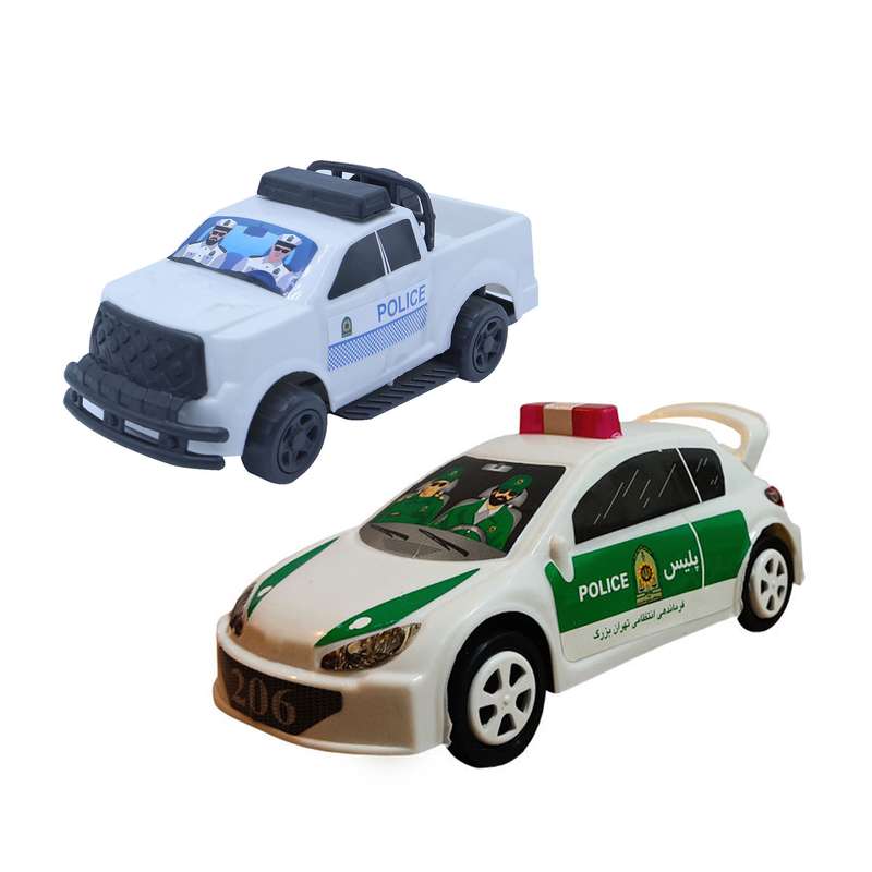 ماشین بازی مدل تویوتا طرح وانت پلیس و 206 پلیس کد CR-09 مجموعه 2 عددی