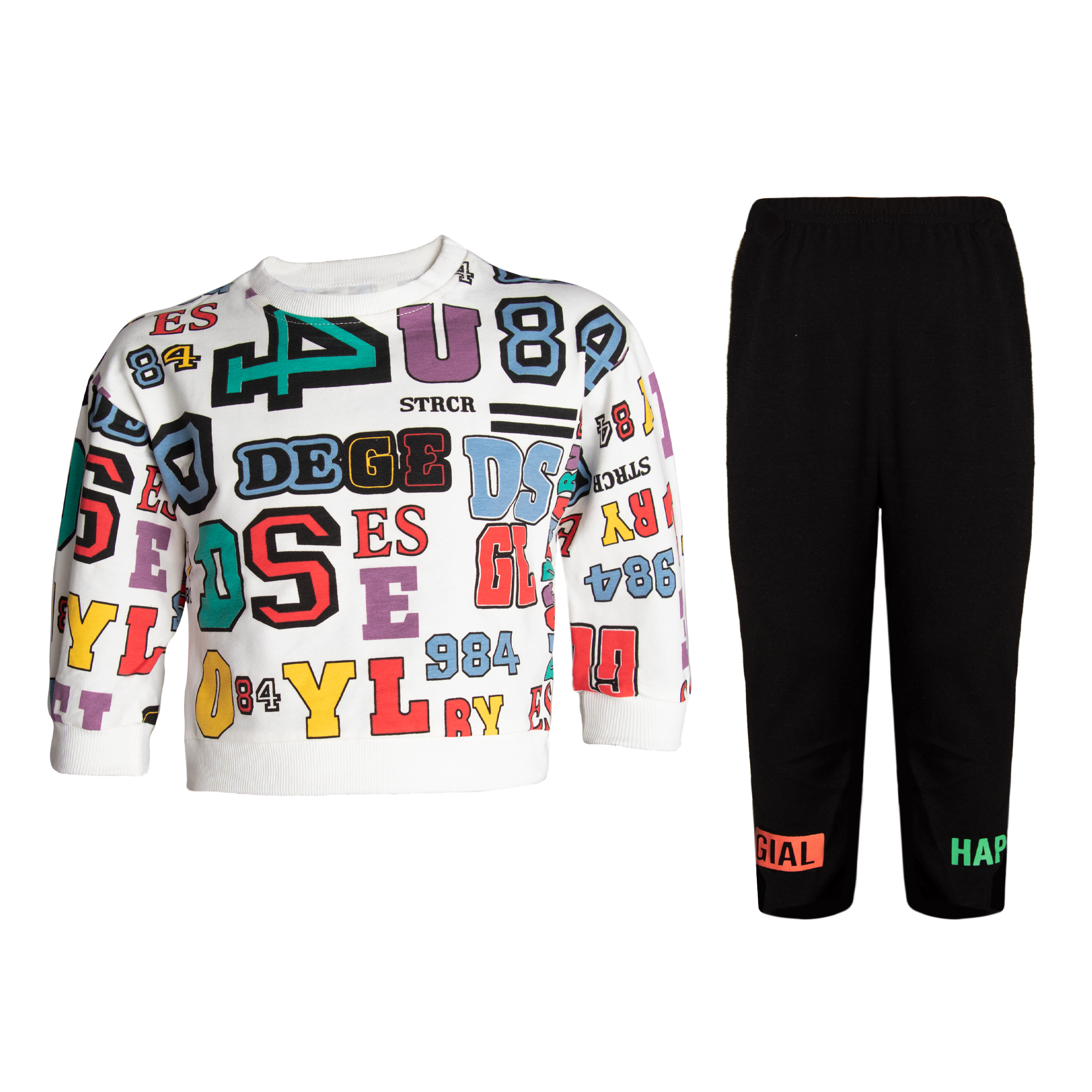 ست تی شرت آستین بلند و شلوار دخترانه مدل حروف انگلیسی