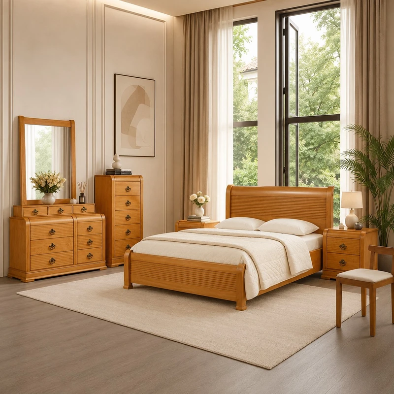 تخت‌خواب ام دی اف دو نفره مدل الیزا سایز 160×200 سانتی‌متر مجموعه 6 عددی