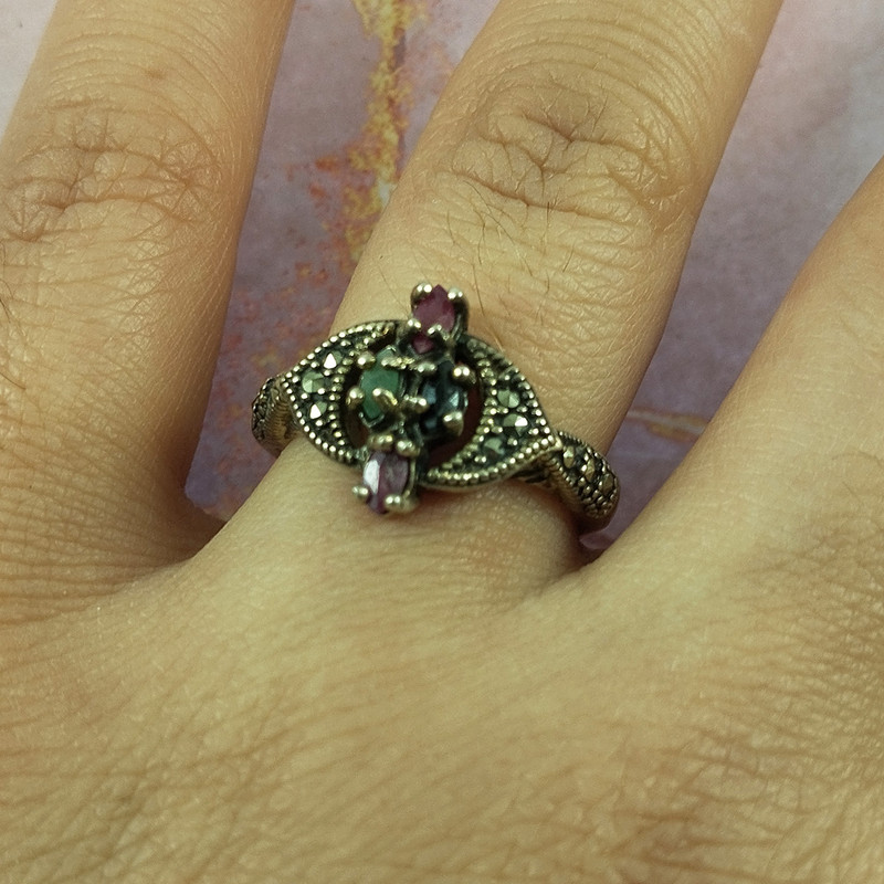 انگشتر نقره زنانه سلین کالا مدل سیاه قلم چندجواهر کد 146