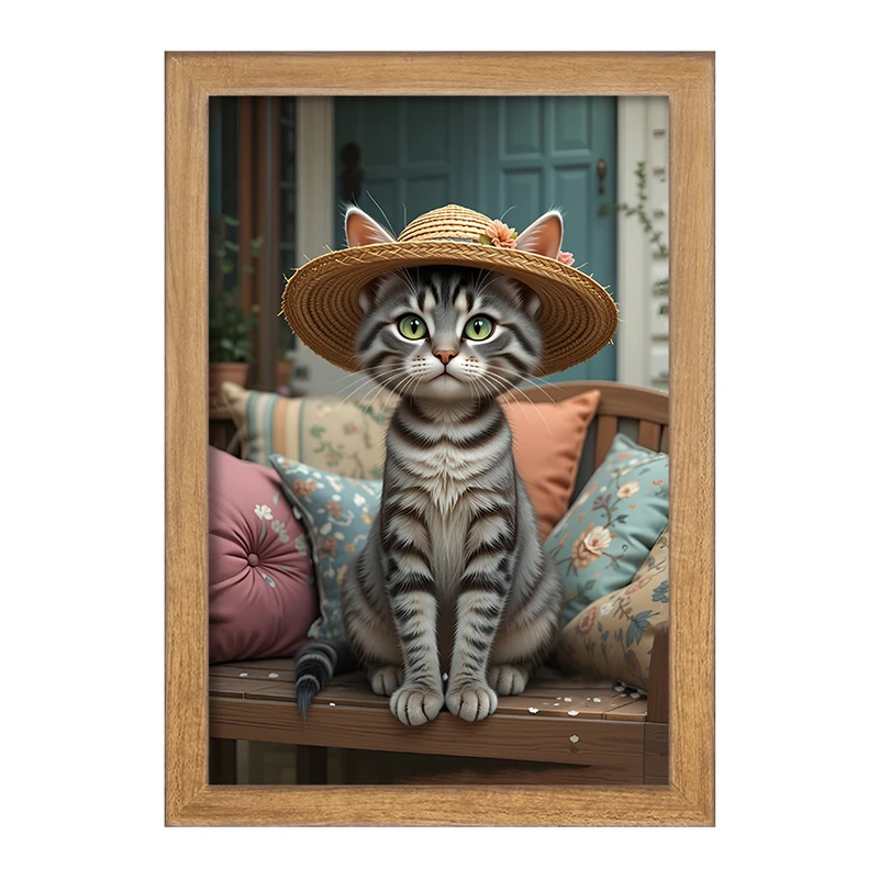 تابلو خندالو مدل گربه کلاه به سر کد F12585