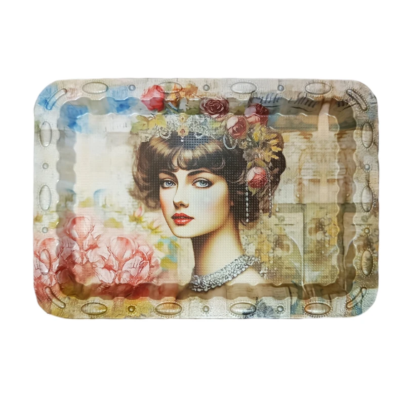 سینی بدون دسته مدل دختر گلدار طرح ترک سایز 23*32 سانتی‌متر 
