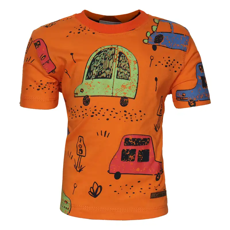 ست تی شرت و شلوارک پسرانه مدل the car رنگ نارنجی