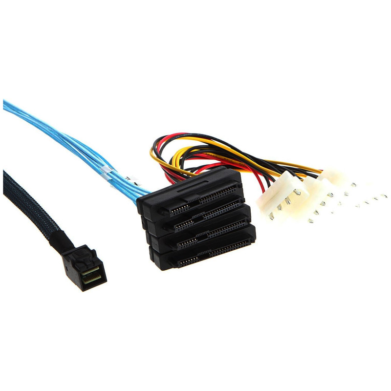کابل تبدیل Mini SAS SFF-8643 به 4 پورت SFF-8482 29-Pin با برق 4 پین اسمارطور مدل SM141 طول 1 متر