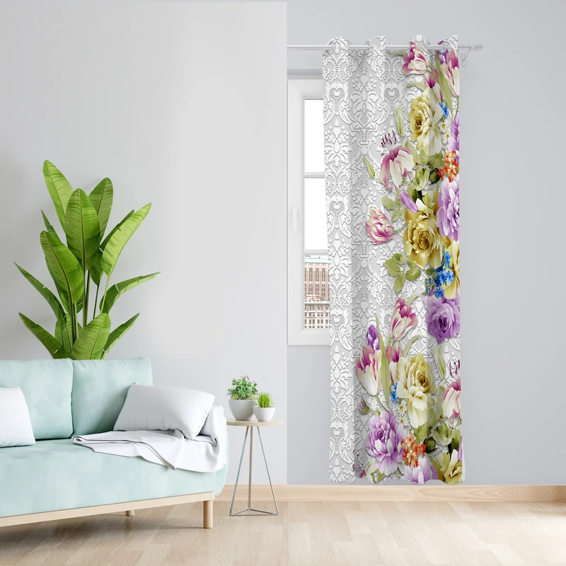 پرده طرح گل مدل مخمل پانچی کد L 1138R Z سایز 140x200 سانتی متر