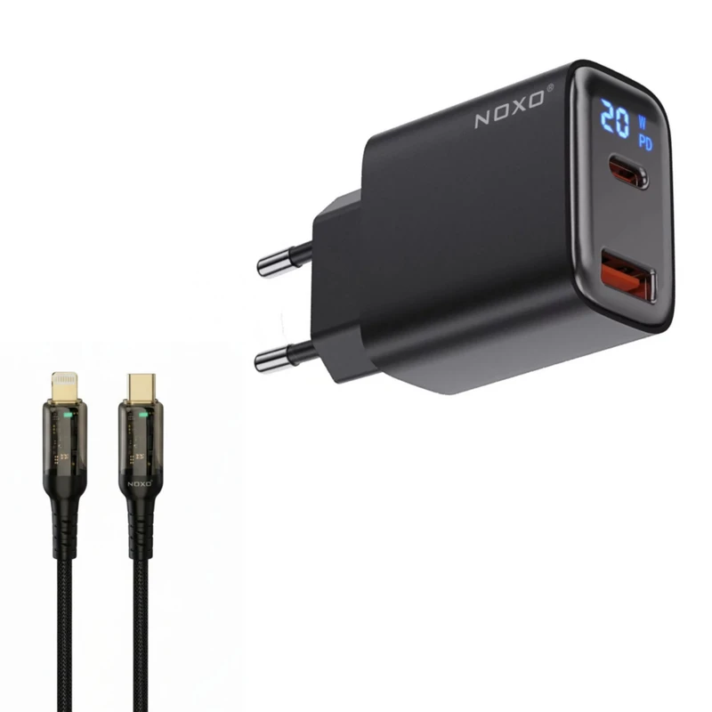 شارژر دیواری 20 وات دو پورت نوکسو مدل CHN-6 به همراه کابل تبدیل USB-C / لایتنینگ