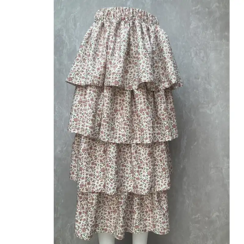 دامن چین‌دار زنانه مدل طبقه ای رنگ کرم