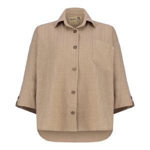 شومیز آستین بلند یقه برگردان زنانه السانا مدل کیناز کد 221608 رنگ کرم