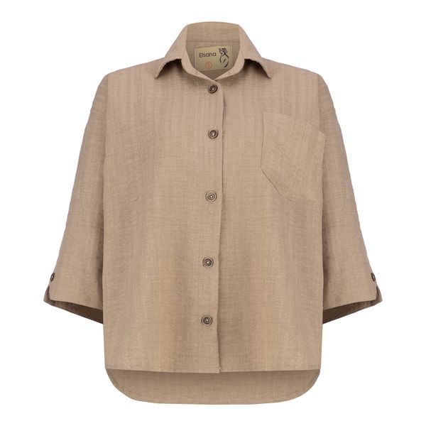 شومیز آستین بلند یقه برگردان زنانه السانا مدل کیناز کد 221608 رنگ کرم